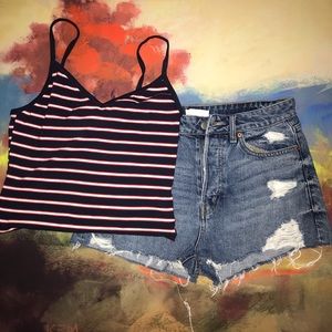 H&M | Button Fly Denim Distressed Shorts